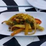 Local heirloom carrots with pesto & tomato-base sauces