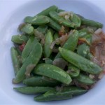 Snap peas with pickled veggies & sauce